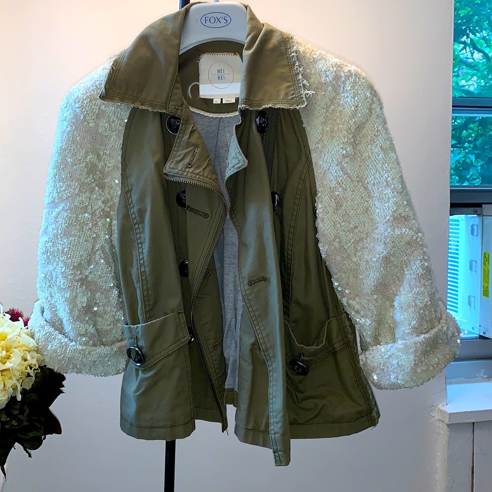 Anthropology HeyHey sequin army green jacket SP